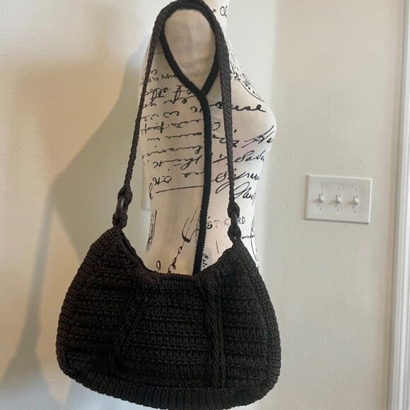 BOHO HANDMADE CROCHET SHOULDER BAG DARK MOCCA COLOR VERSATILE TRENDY GRANNY MADE - Picture 11 of 15